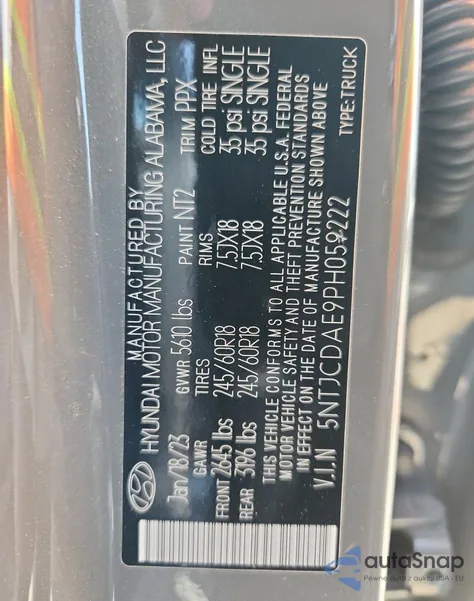 2023 Hyundai Santa Cruz Sel z USA, uszkodzony, nr VIN 5NTJCDAE9PH059222